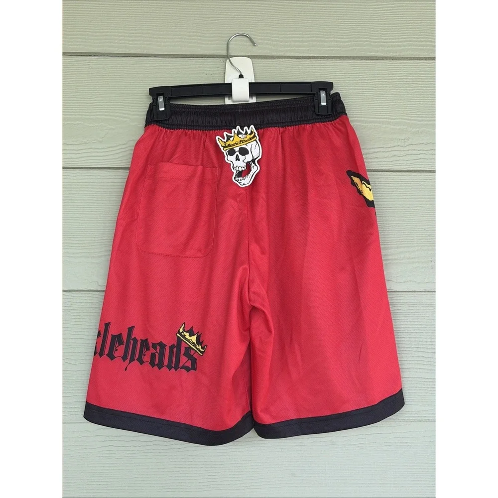 Skull & Crown Red KNUCKLEHEADS Lacrosse Athletic Activewear Shorts Youth XL NEW
